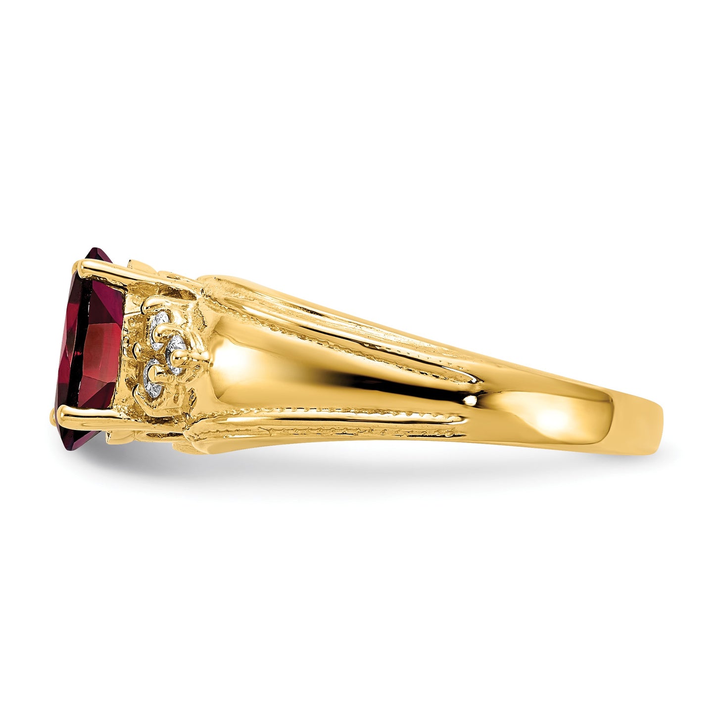 14k 8x6mm Oval Garnet and 1/10 carat AA Diamond Ring