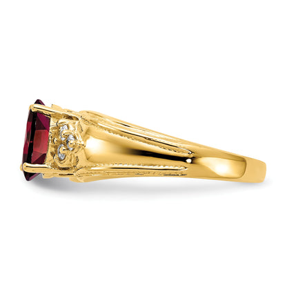 14k 8x6mm Oval Garnet and 1/10 carat AA Diamond Ring