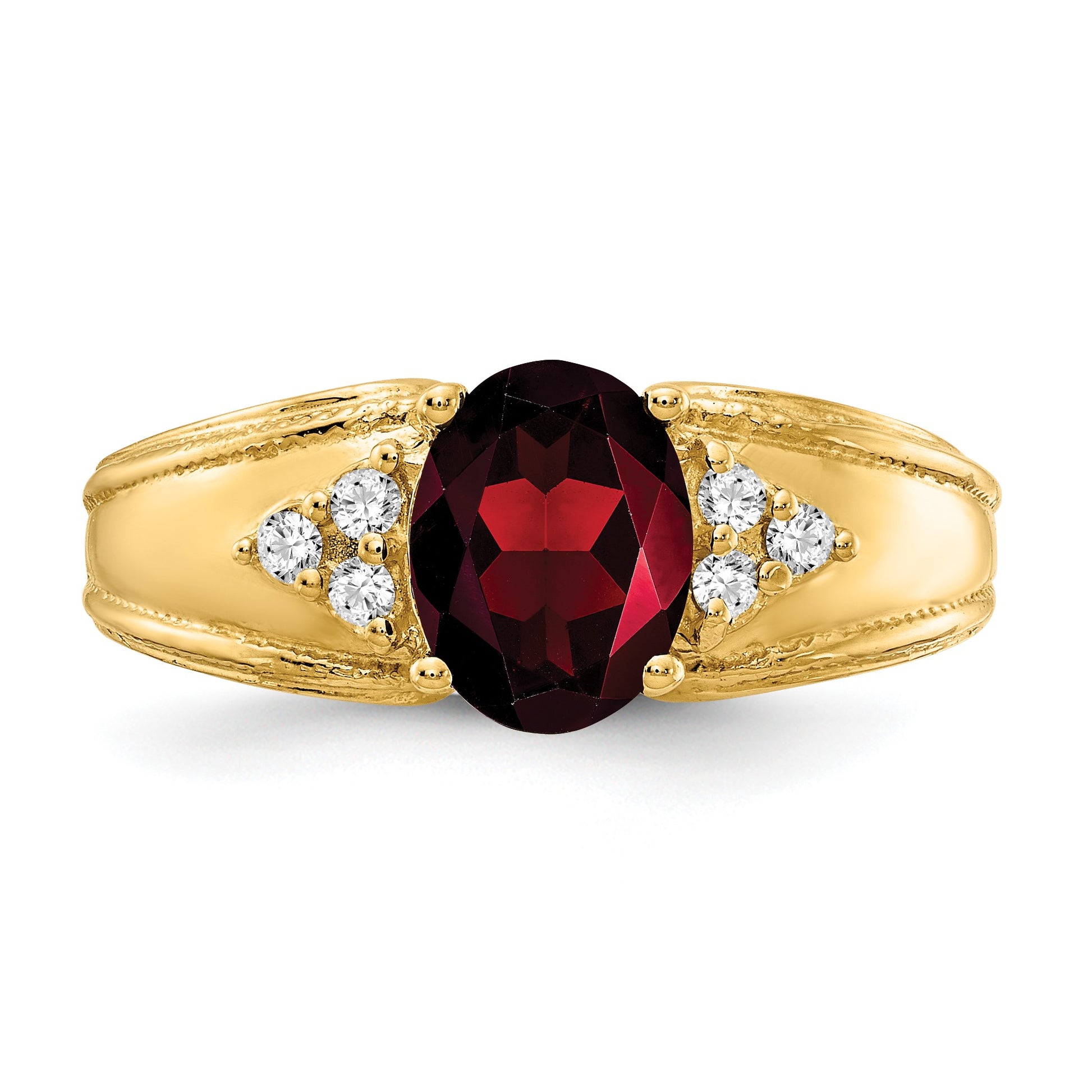 14k 8x6mm Oval Garnet and 1/10 carat AA Diamond Ring