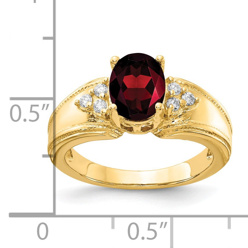 14k 8x6mm Oval Garnet and 1/10 carat AA Diamond Ring