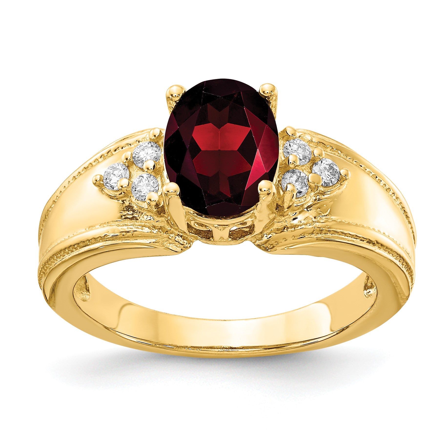 14k 8x6mm Oval Garnet and 1/10 carat AA Diamond Ring