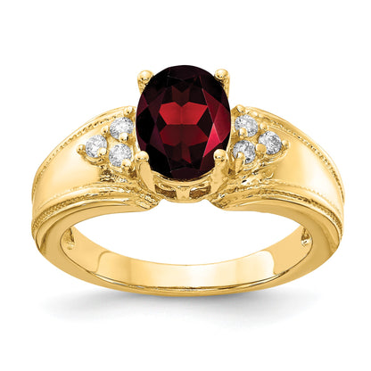 14k 8x6mm Oval Garnet and 1/10 carat AA Diamond Ring