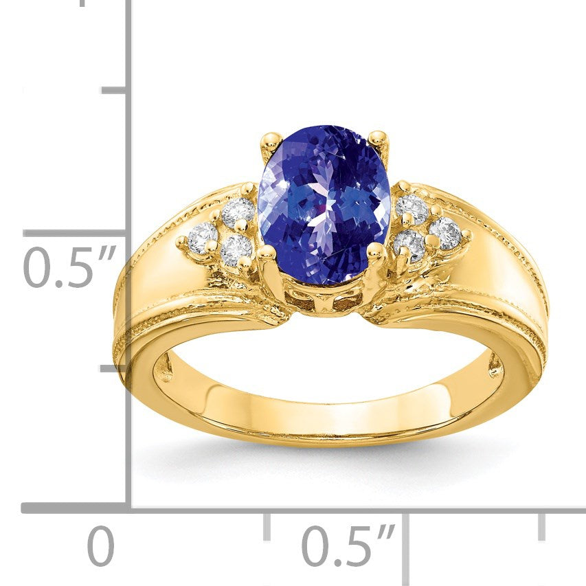 14k 8x6mm Oval Tanzanite and 1/10 carat AA Diamond Ring