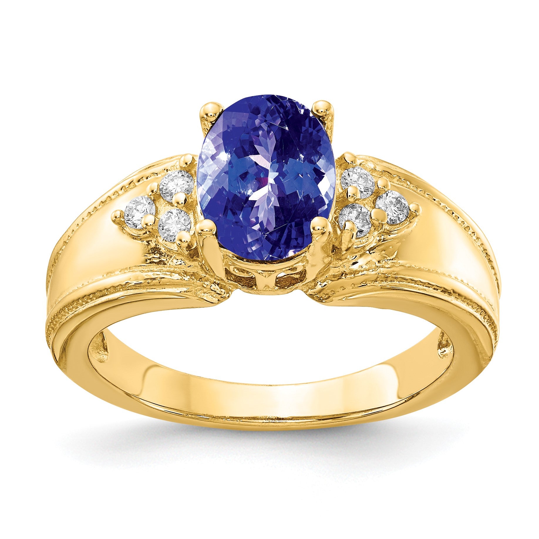 14k 8x6mm Oval Tanzanite and 1/10 carat AA Diamond Ring