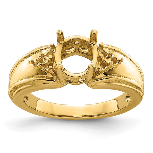 14k Holds 6-1.5mm Round and 1-8x6mm Oval Gemstone Ring Mounting