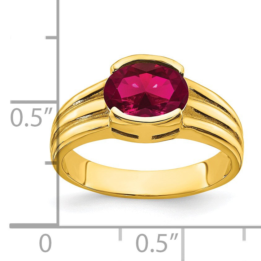 14k 8x6mm Oval Lab-Created Ruby East-West Ring