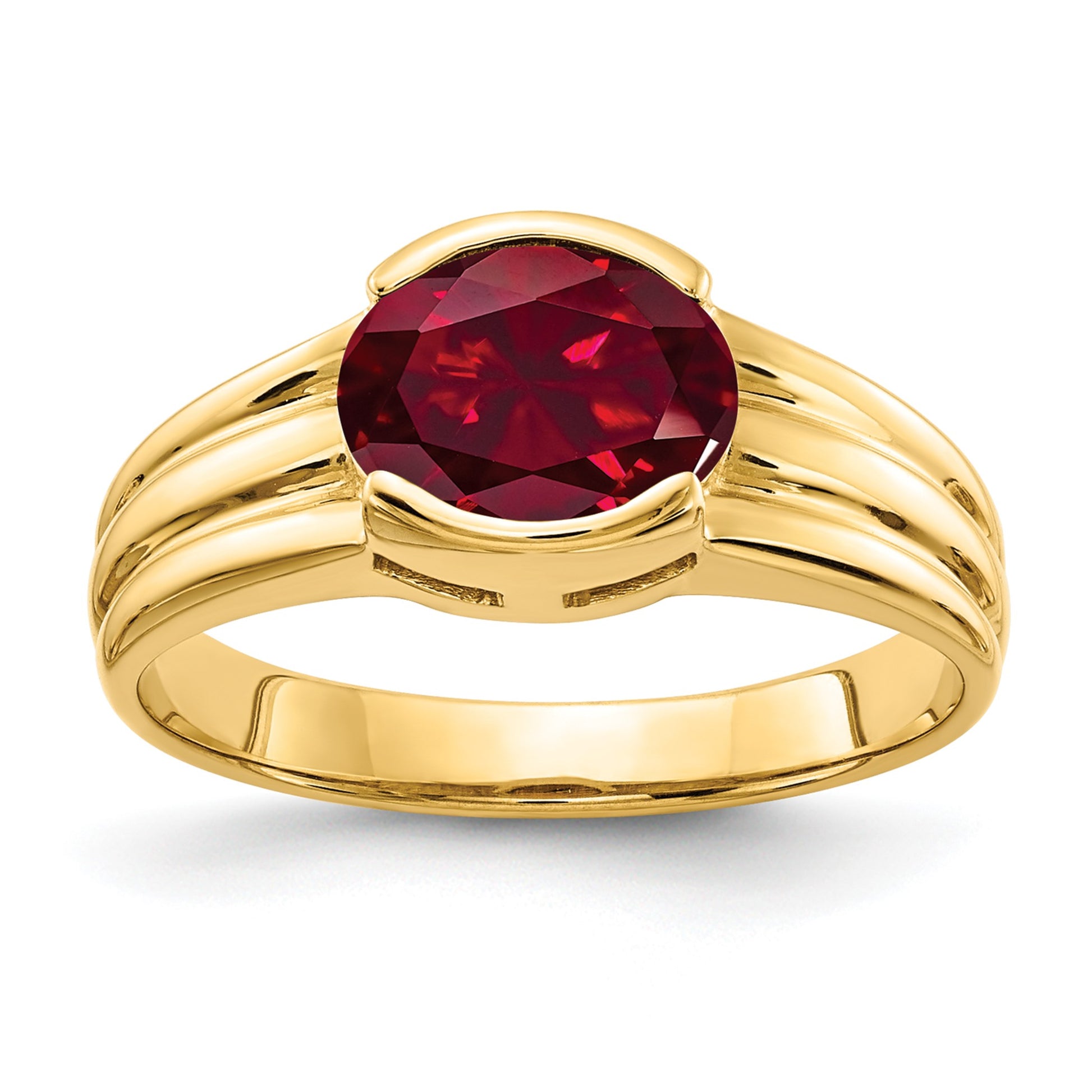 14k 8x6mm Oval Lab-Created Ruby East-West Ring