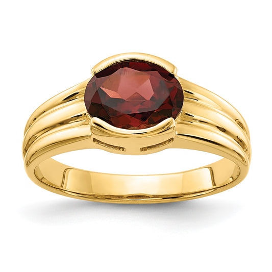 14k 8x6mm Oval Garnet East-West Ring