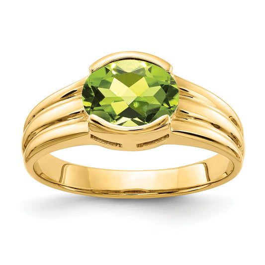 14k 8x6mm Oval Peridot East-West Ring