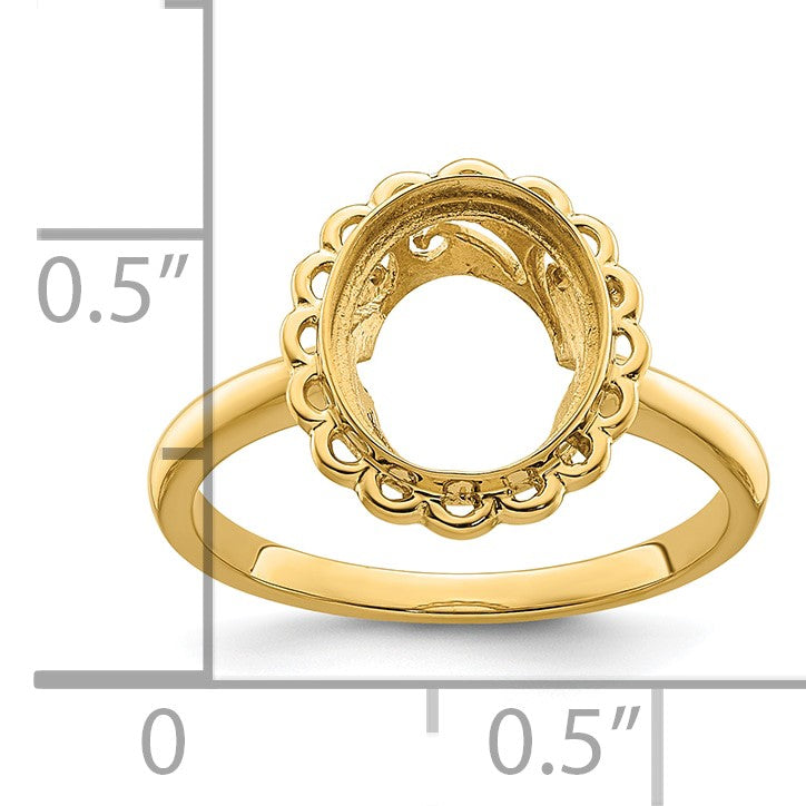 14k Holds 10x8mm Oval Gemstone Ring Mounting