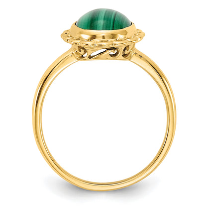 14k 10x8mm Malachite Cabochon Ring