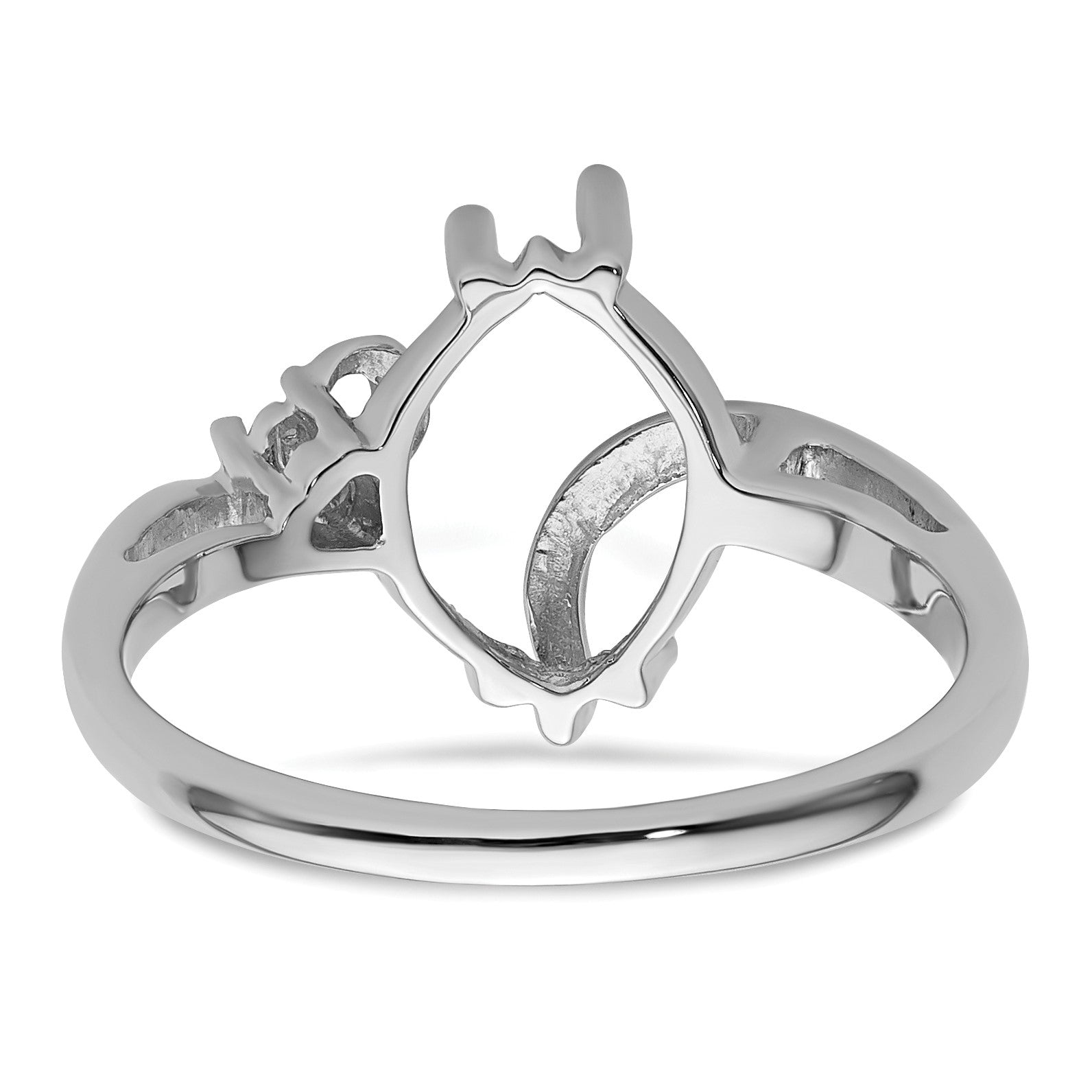 14k White Gold Holds 1-1.4mm Round and 1-12x6mm Marquise Gemstone Ring Mounting