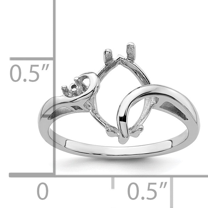 14k White Gold Holds 1-1.4mm Round and 1-12x6mm Marquise Gemstone Ring Mounting
