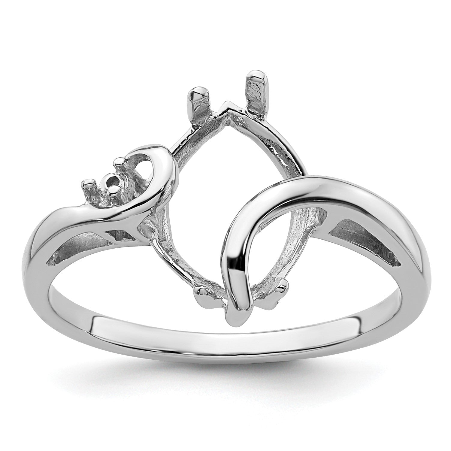14k White Gold Holds 1-1.4mm Round and 1-12x6mm Marquise Gemstone Ring Mounting
