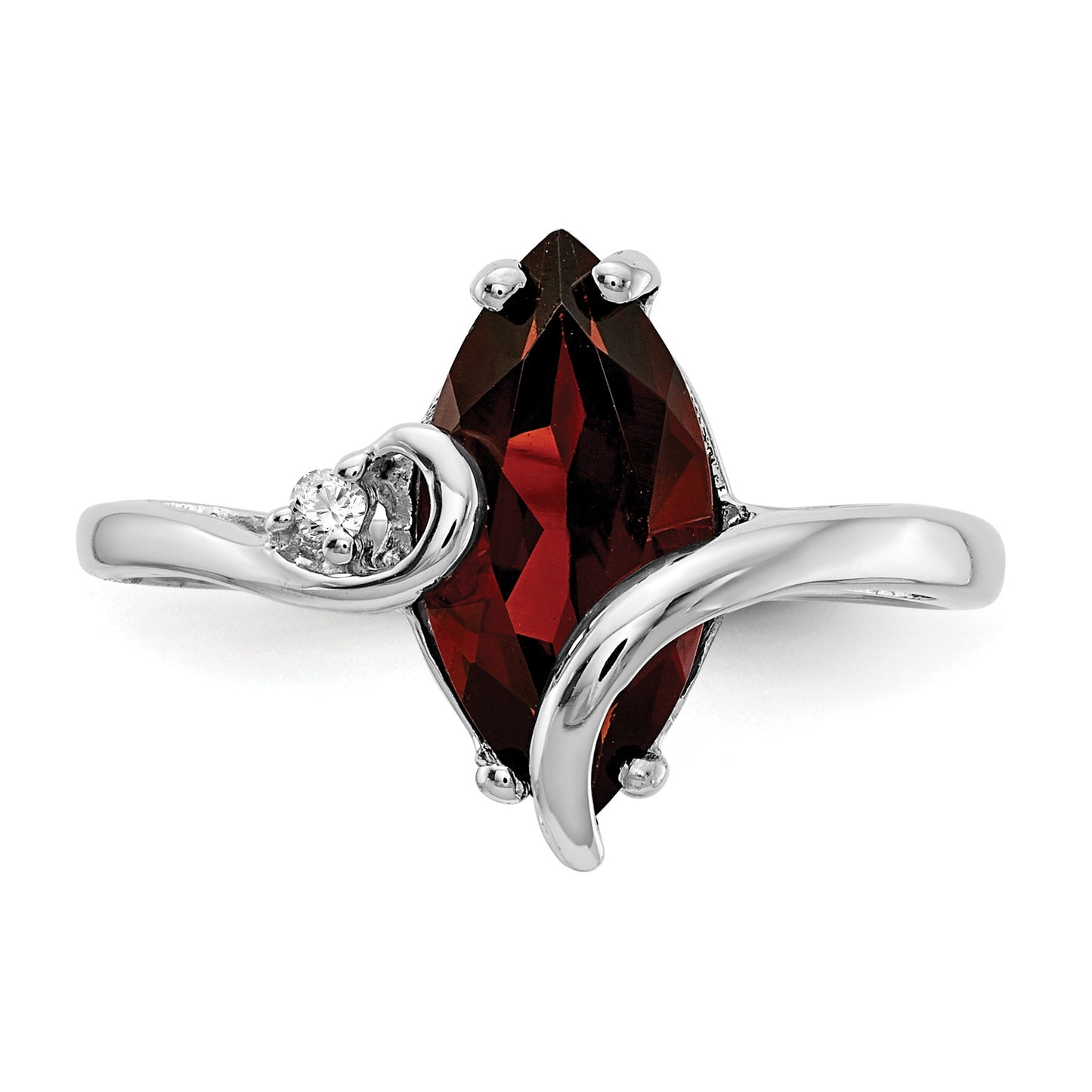 14k White Gold 12x6mm Marquise Garnet and A Diamond Ring