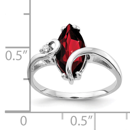 14k White Gold 12x6mm Marquise Garnet and A Diamond Ring