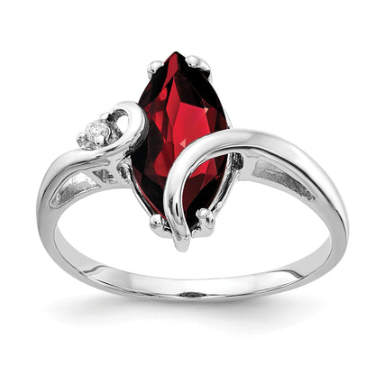 14k White Gold 12x6mm Marquise Garnet and A Diamond Ring