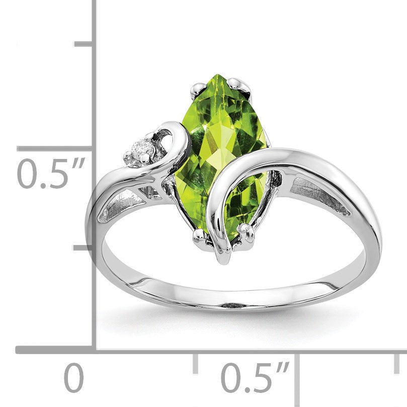 14k White Gold 12x6mm Marquise Peridot and AA Diamond Ring