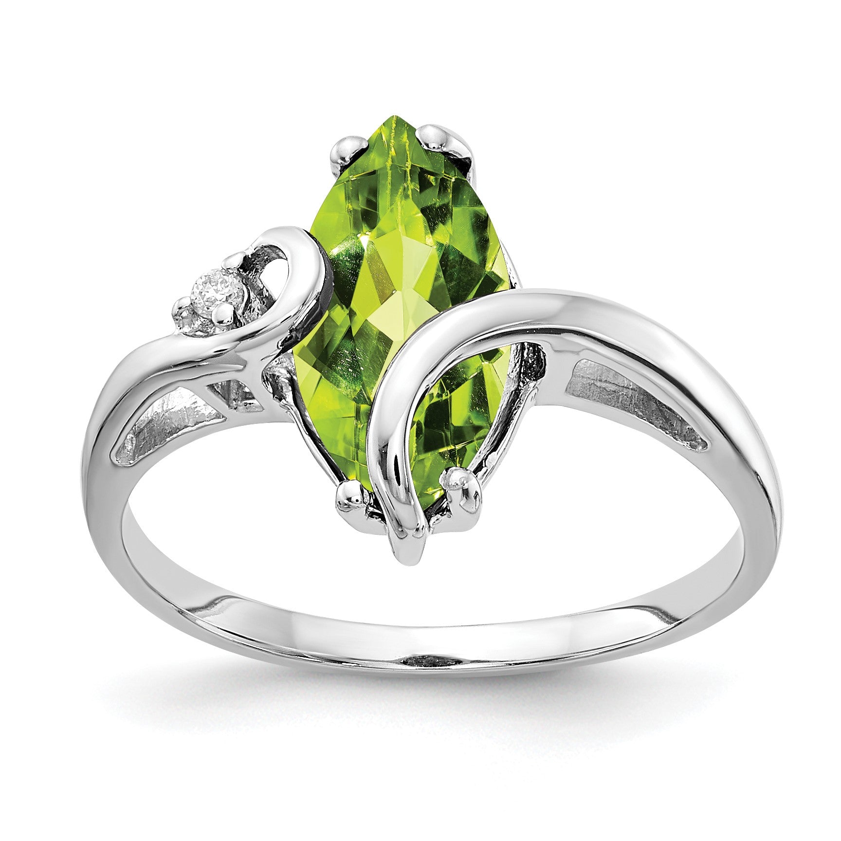 14k White Gold 12x6mm Marquise Peridot and AA Diamond Ring
