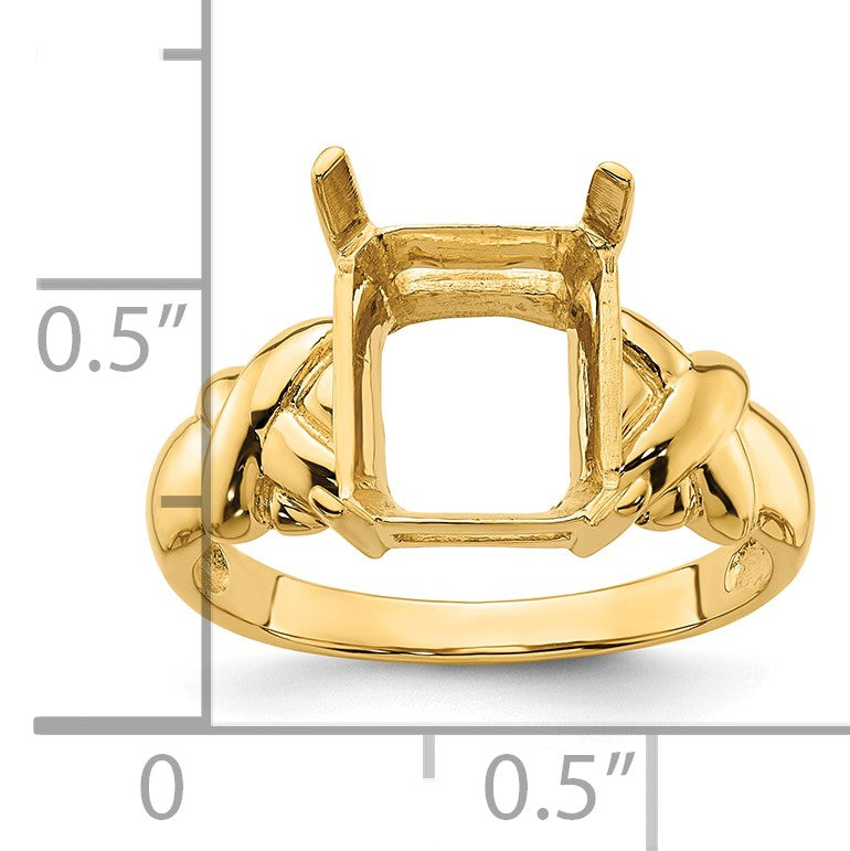 14k Holds 11x9mm Emerald-cut Gemstone Ring Mounting