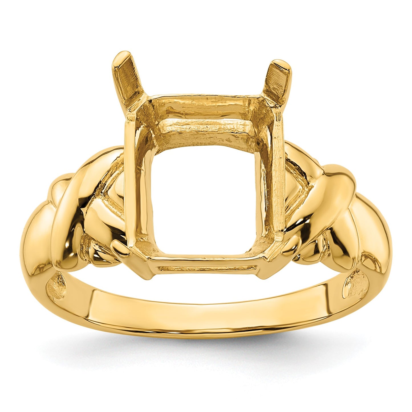 14k Holds 11x9mm Emerald-cut Gemstone Ring Mounting