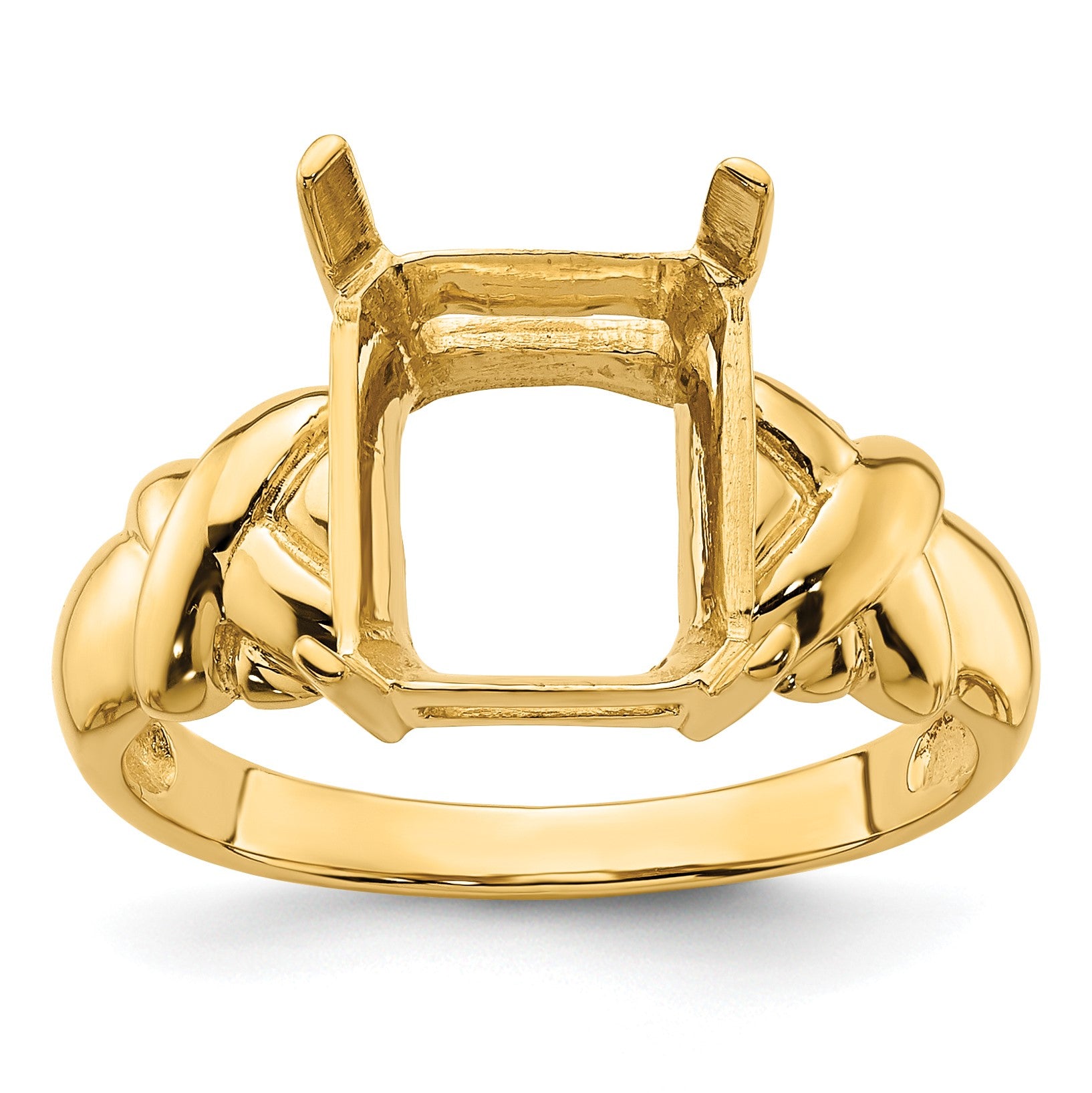 14k Holds 11x9mm Emerald-cut Gemstone Ring Mounting