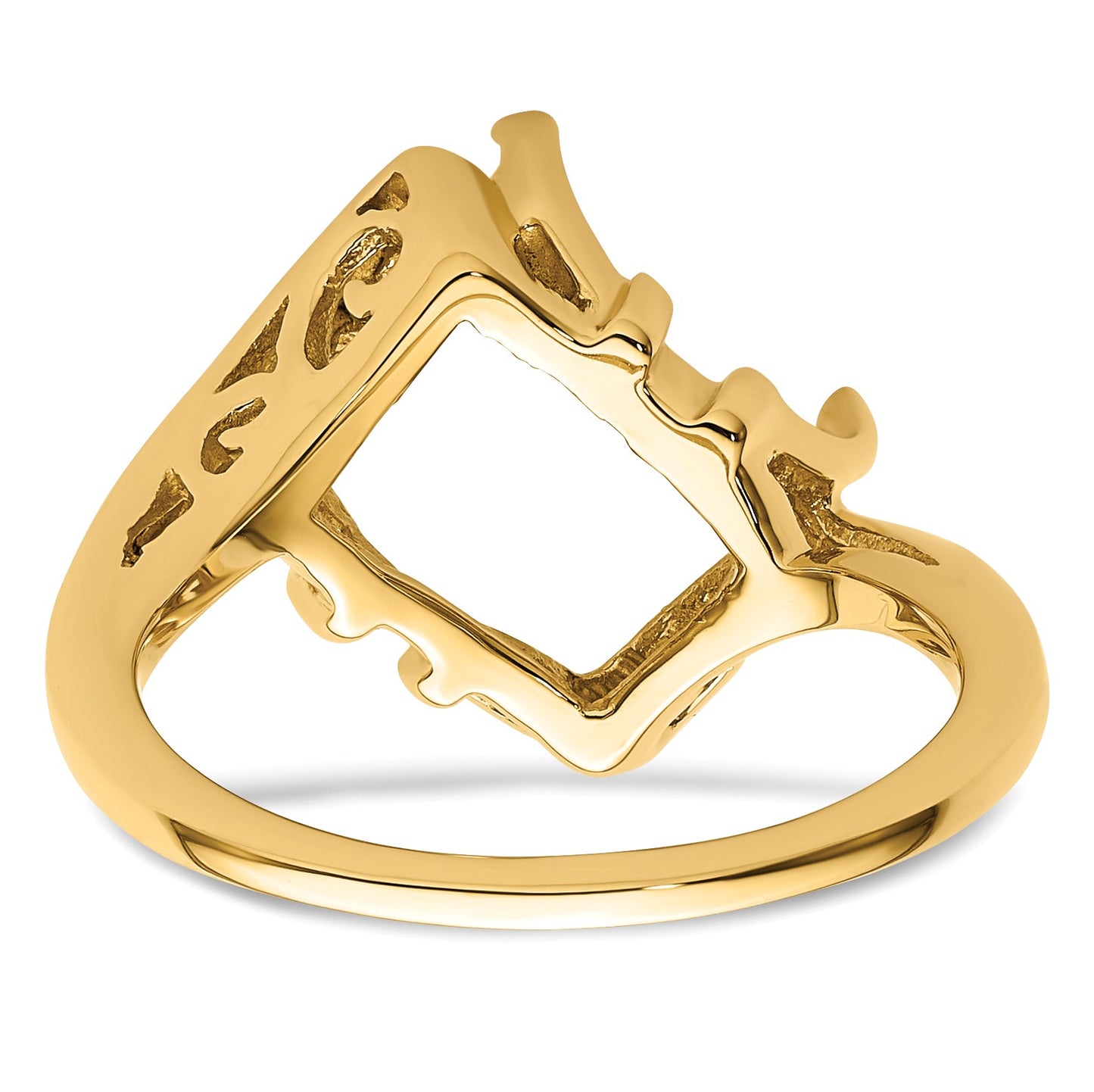 14k Holds 1-10x8mm Emerald-cut Gemstone Ring Mounting