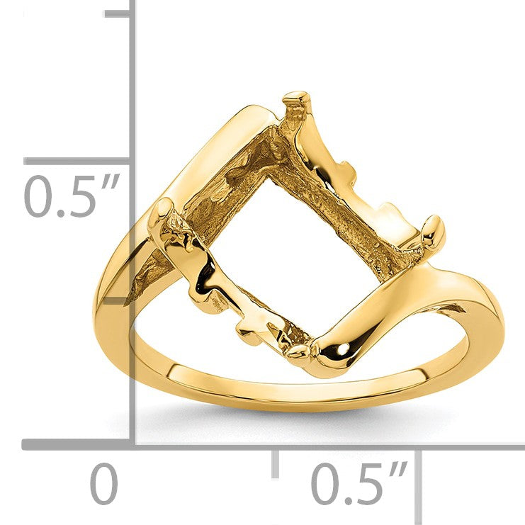 14k Holds 1-10x8mm Emerald-cut Gemstone Ring Mounting