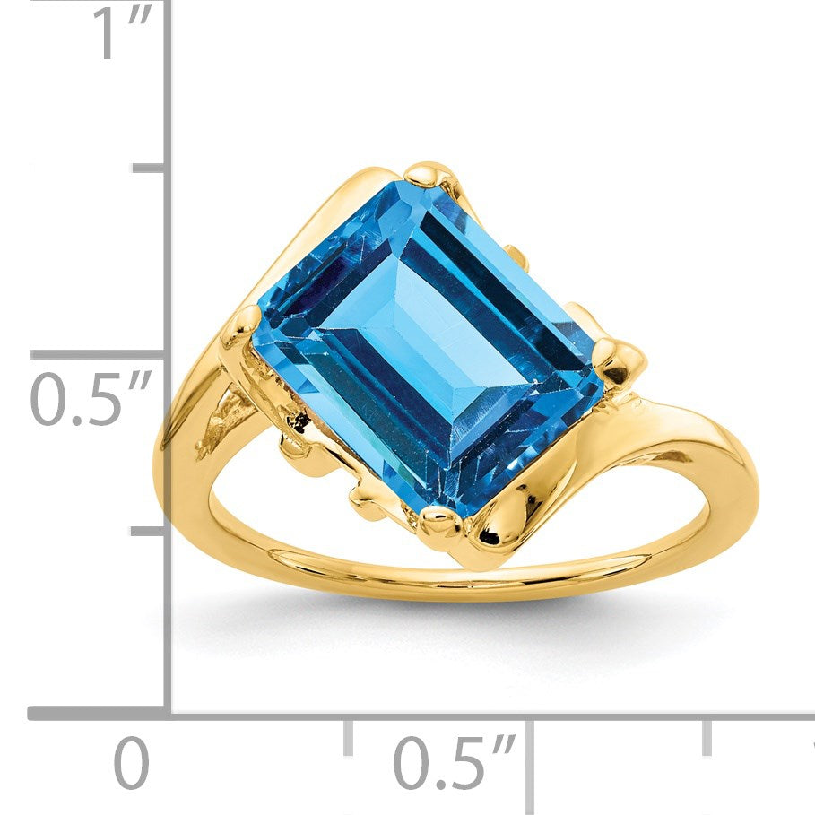 14k 10x8mm Emerald-cut Blue Topaz Ring
