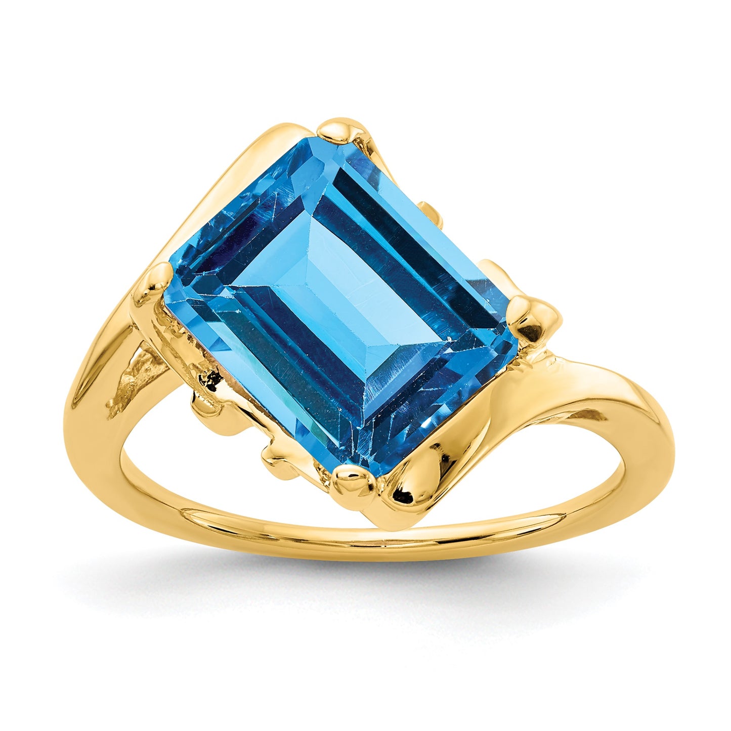 14k 10x8mm Emerald-cut Blue Topaz Ring