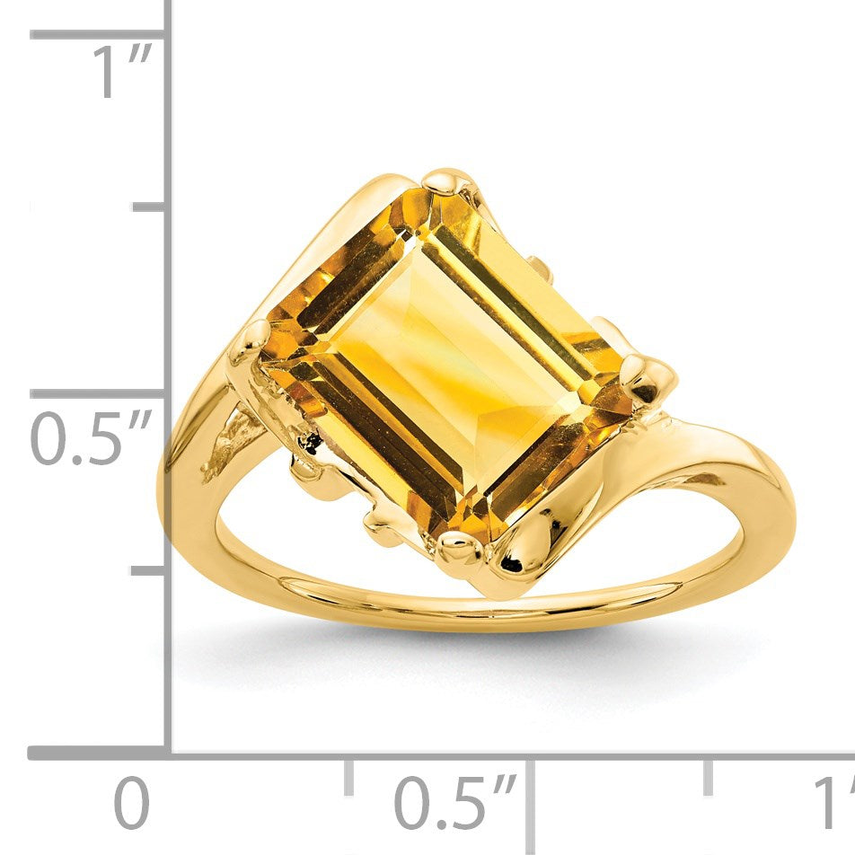 14k 10x8mm Emerald-cut Citrine Ring
