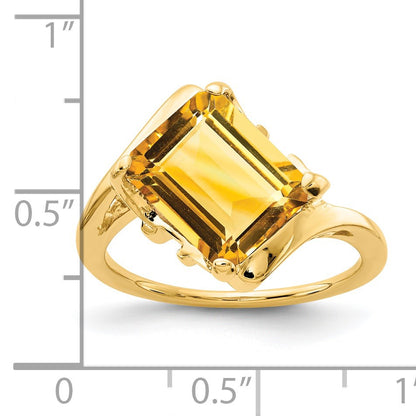 14k 10x8mm Emerald-cut Citrine Ring