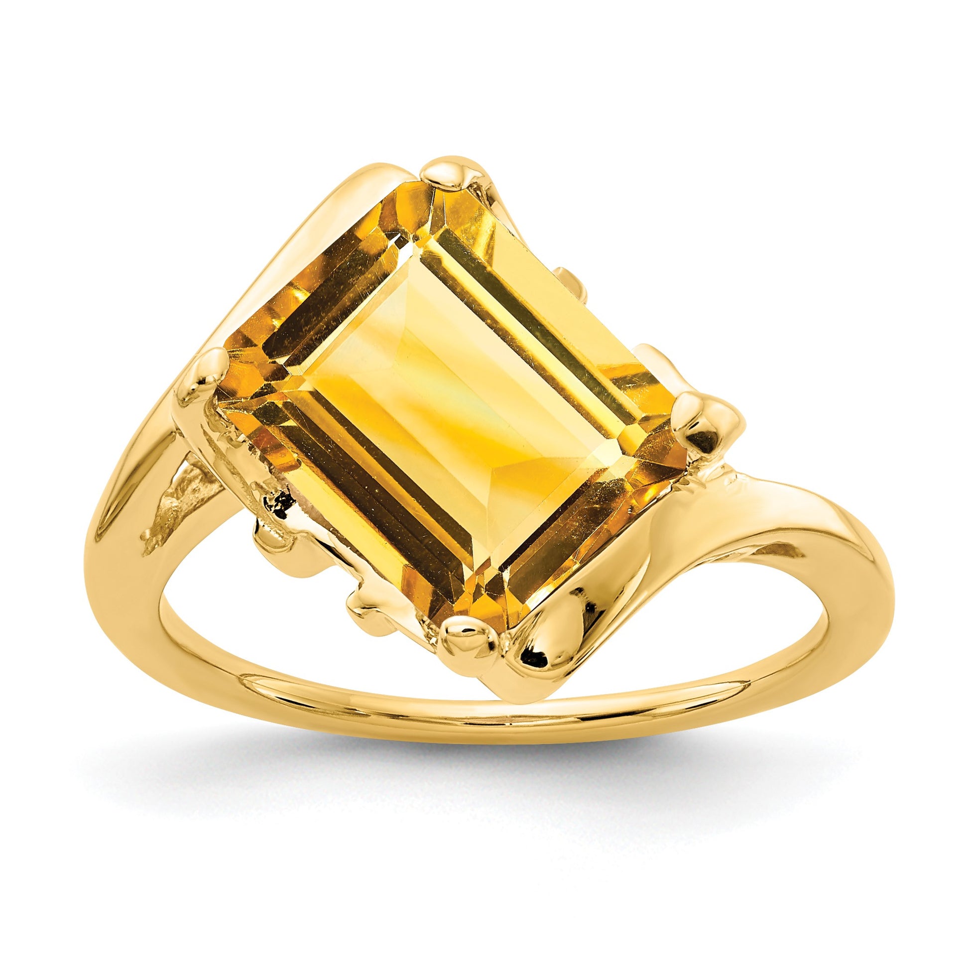 14k 10x8mm Emerald-cut Citrine Ring
