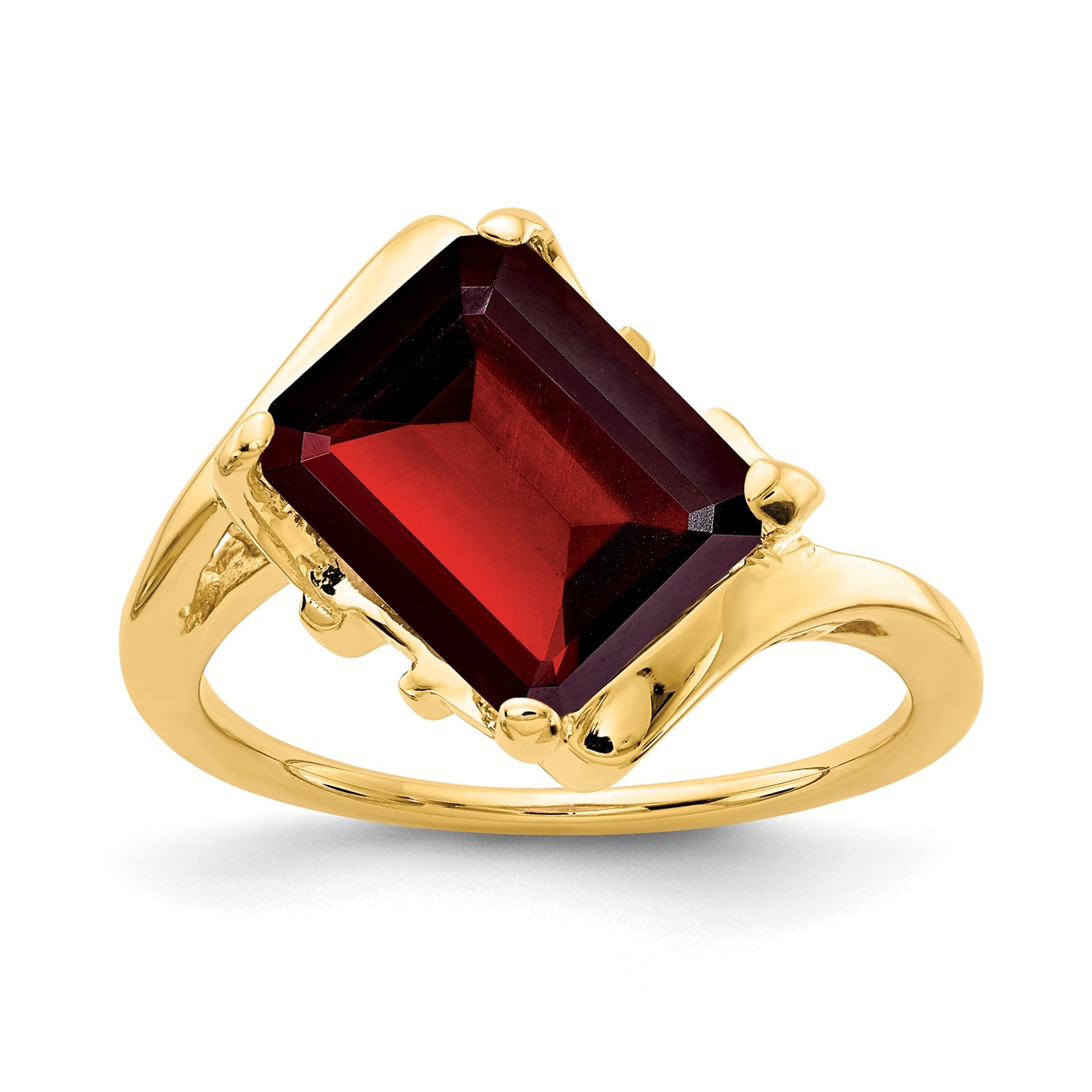 14k 10x8mm Emerald-cut Garnet Ring