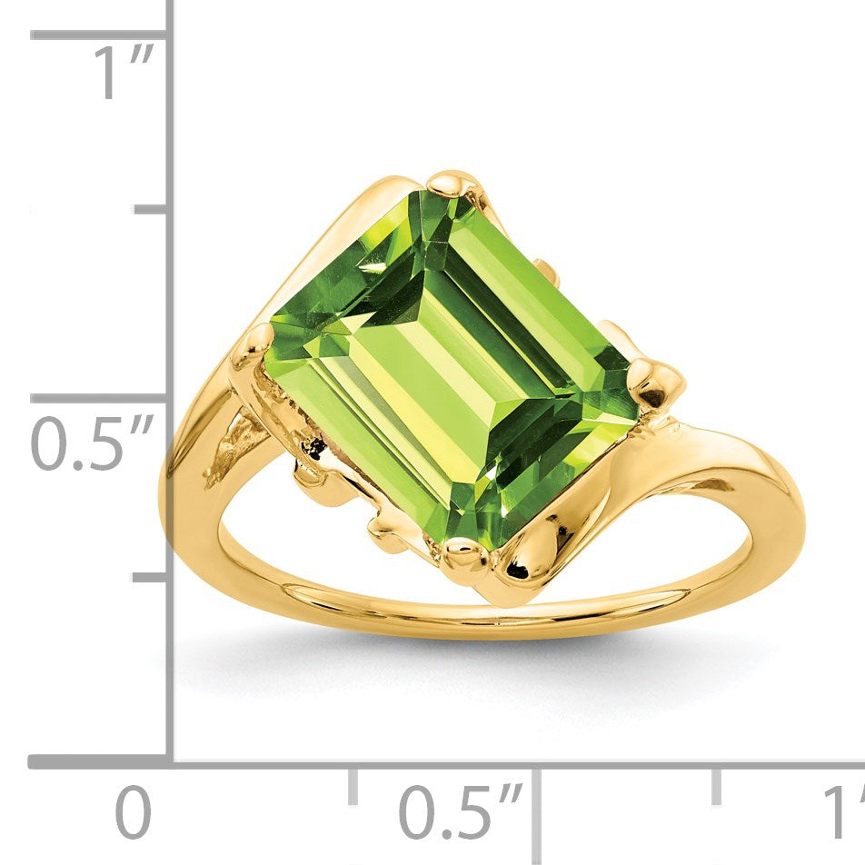 14k 10x8mm Emerald-cut Peridot Ring