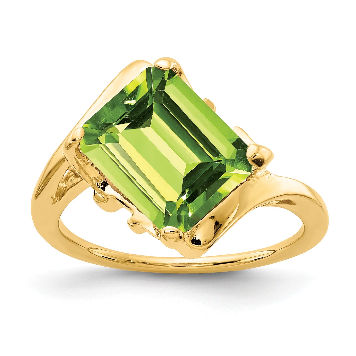 14k 10x8mm Emerald-cut Peridot Ring