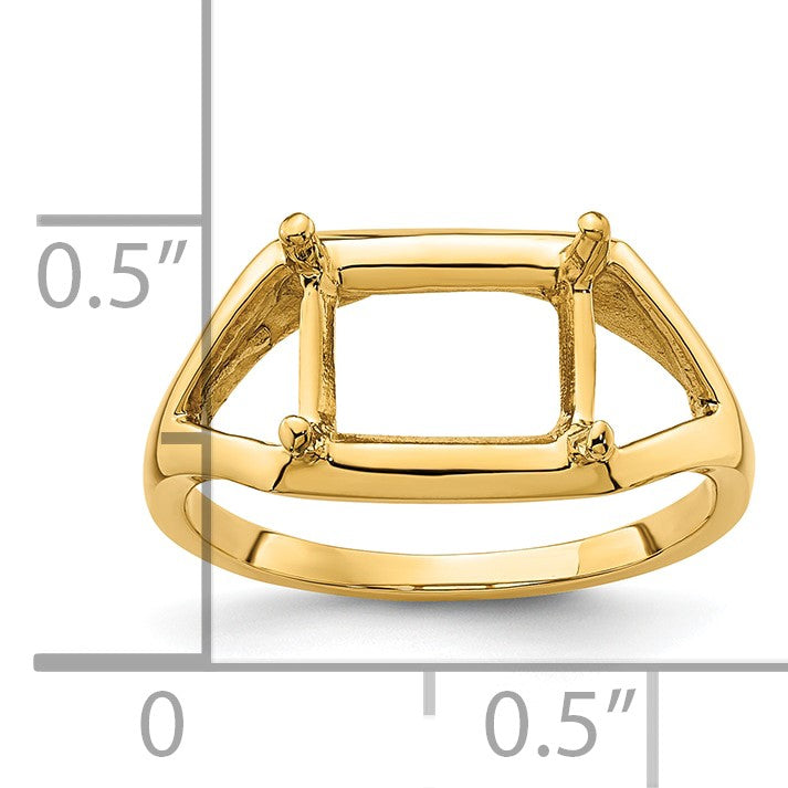 14k Holds 9x7mm Emerald-cut East-West Gemstone Ring Mounting