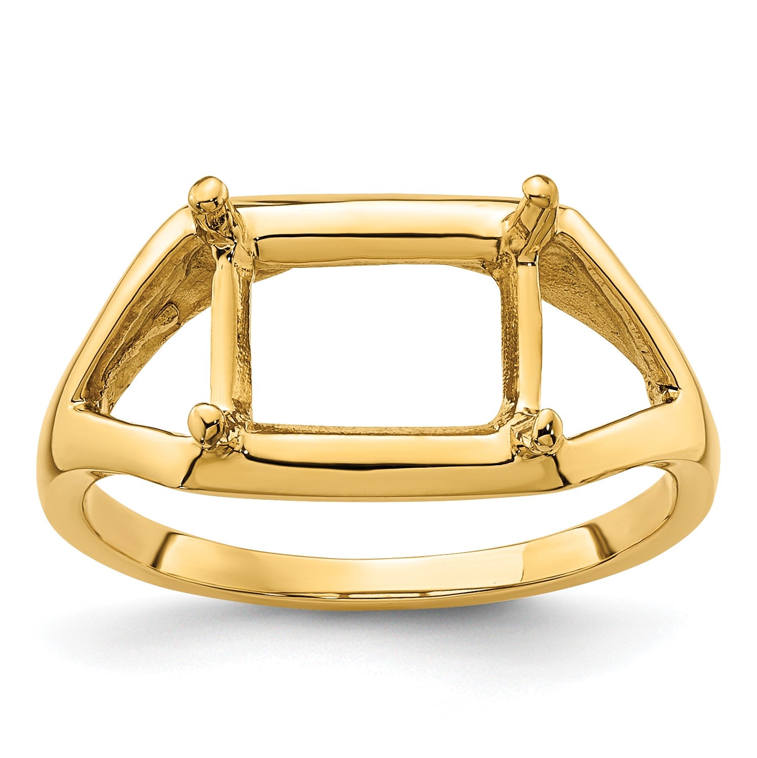 14k Holds 9x7mm Emerald-cut East-West Gemstone Ring Mounting