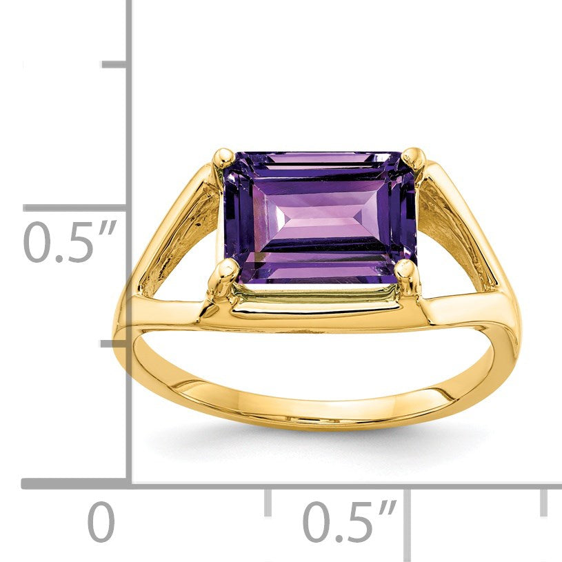 14k 9x7mm Emerald-cut Amethyst East-West Ring