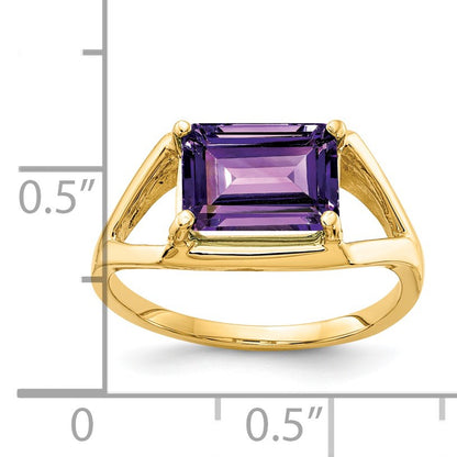 14k 9x7mm Emerald-cut Amethyst East-West Ring