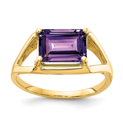 14k 9x7mm Emerald-cut Amethyst East-West Ring