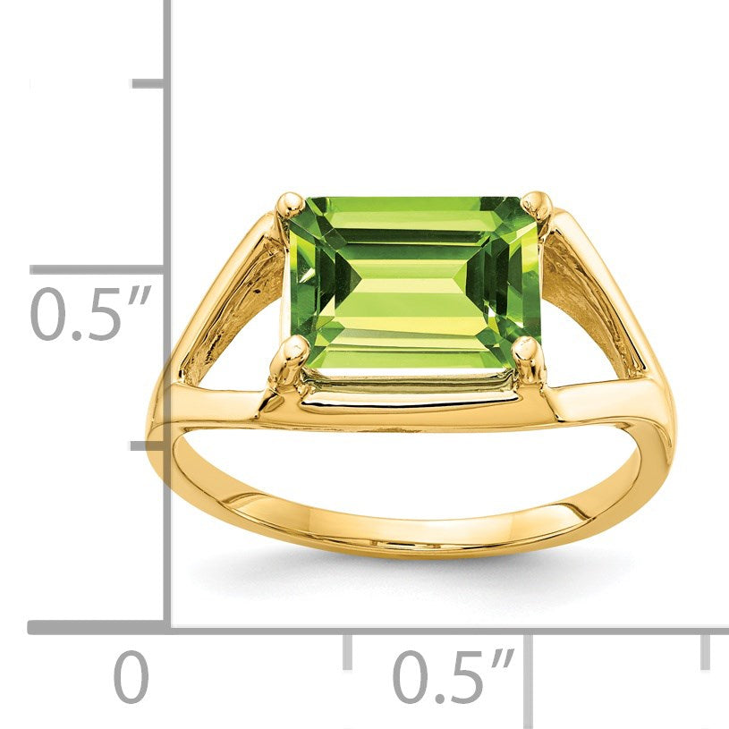 14k 9x7mm Emerald-cut Peridot East-West Ring