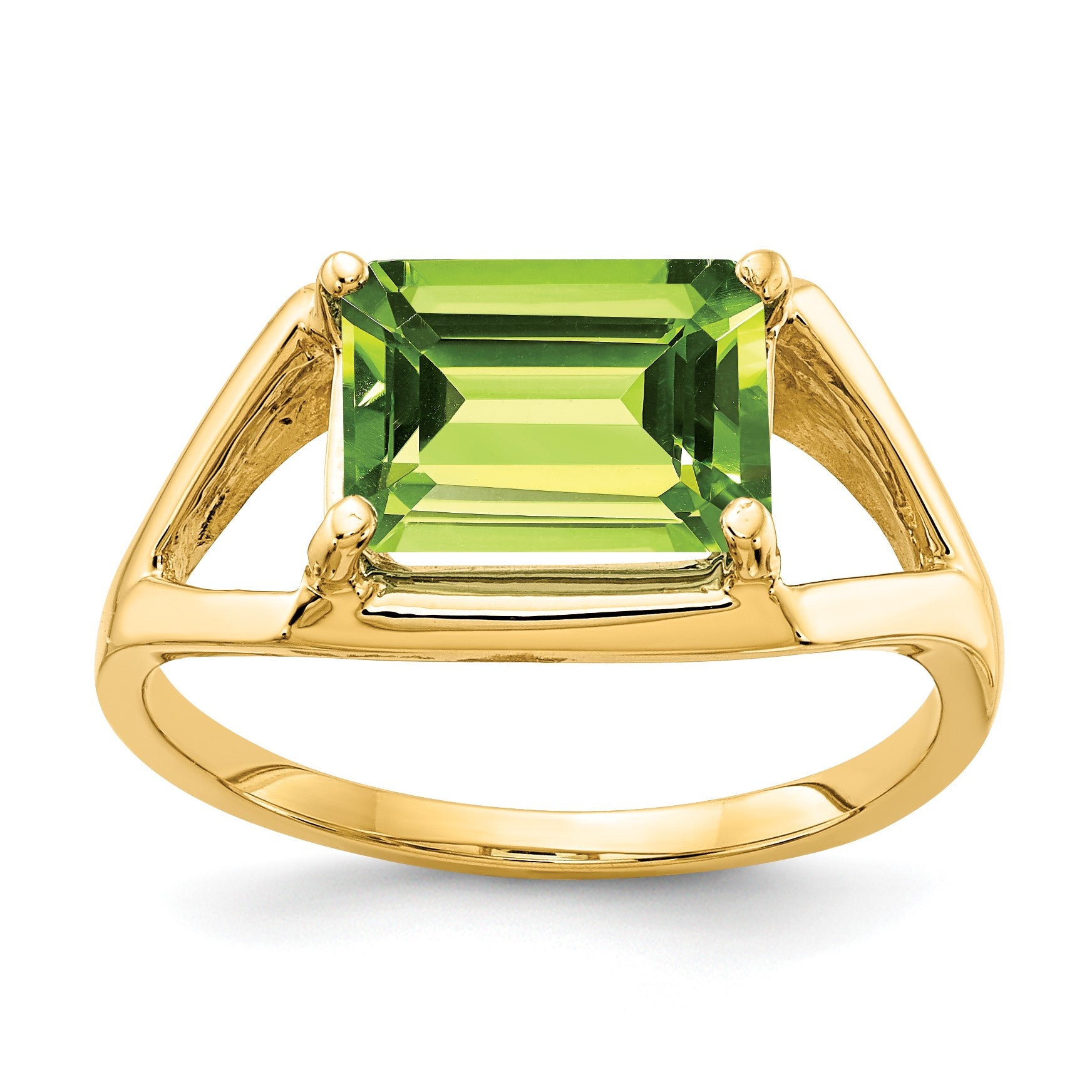 14k 9x7mm Emerald-cut Peridot East-West Ring