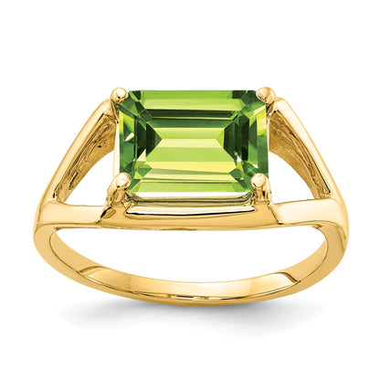 14k 9x7mm Emerald-cut Peridot East-West Ring