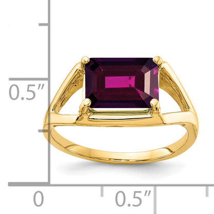 14k 9x7mm Emerald-cut Rhodolite Garnet East-West Ring