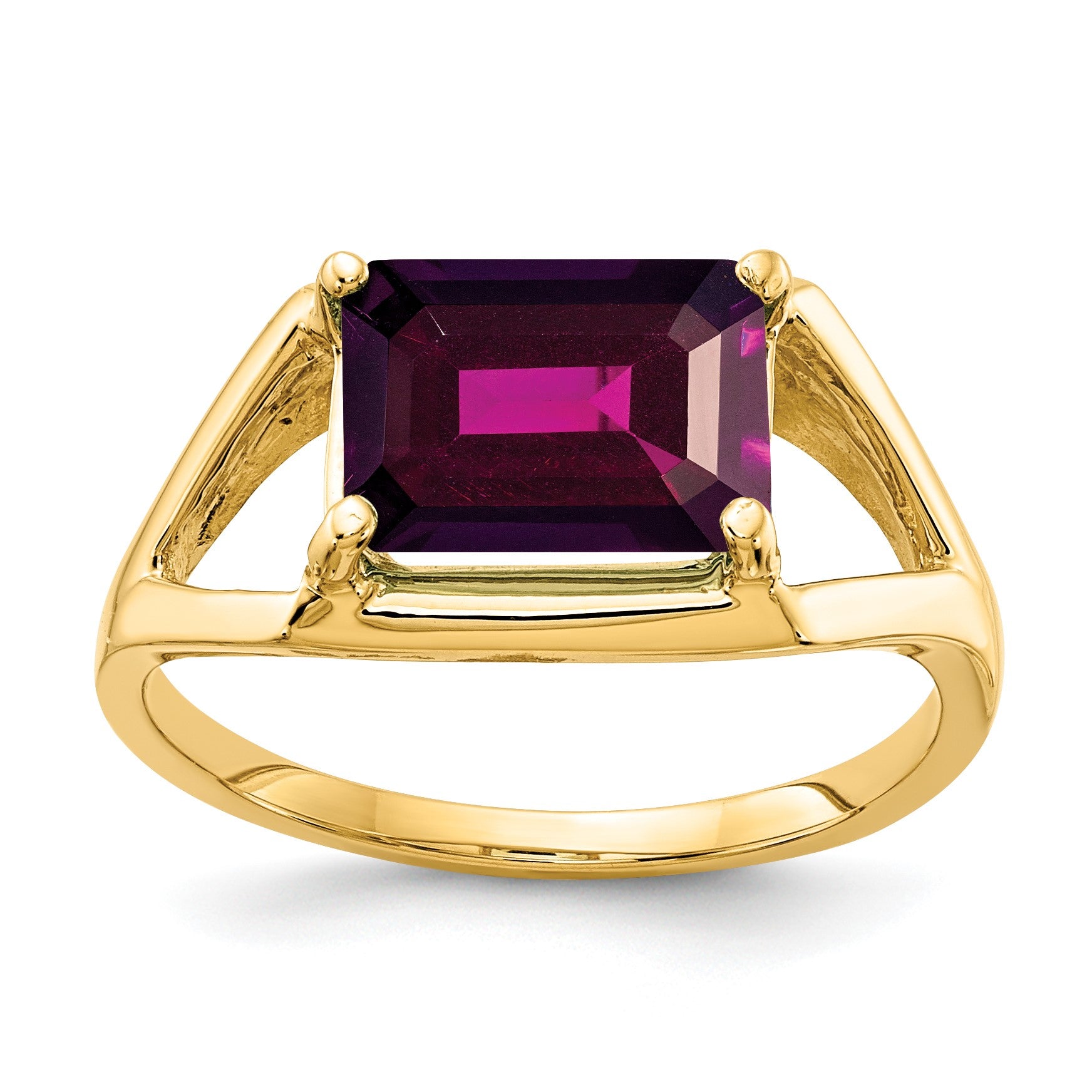 14k 9x7mm Emerald-cut Rhodolite Garnet East-West Ring