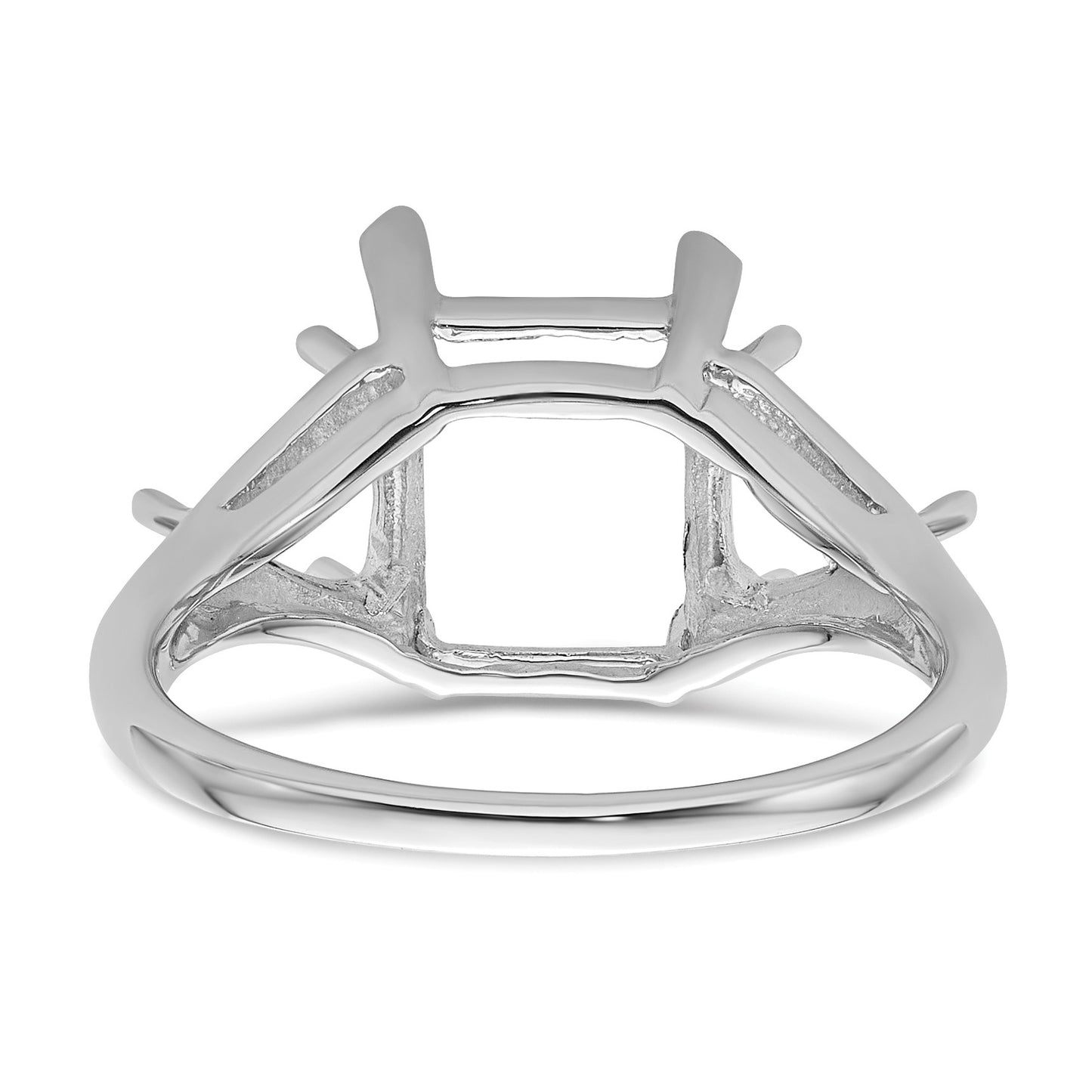 14k White Gold Holds 1-9x7mm Emerald and 2-5mm Trillion Gemstone Ring Mounting