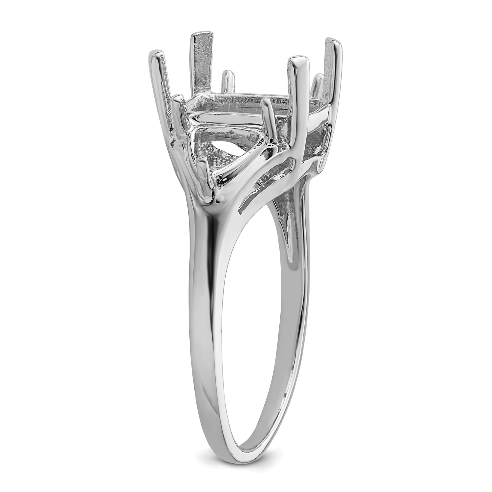 14k White Gold Holds 1-9x7mm Emerald and 2-5mm Trillion Gemstone Ring Mounting