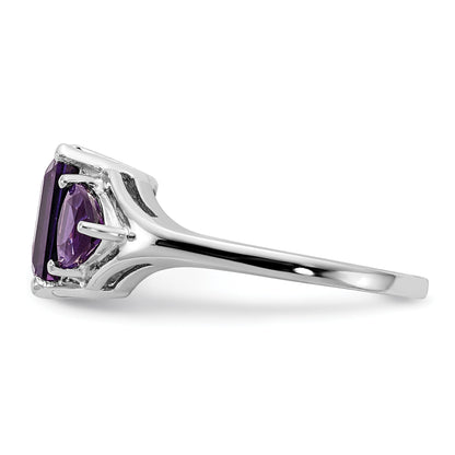 14k White Gold 9x7mm Emerald-cut and 5mm Trillion Amethyst 3-Stone Ring
