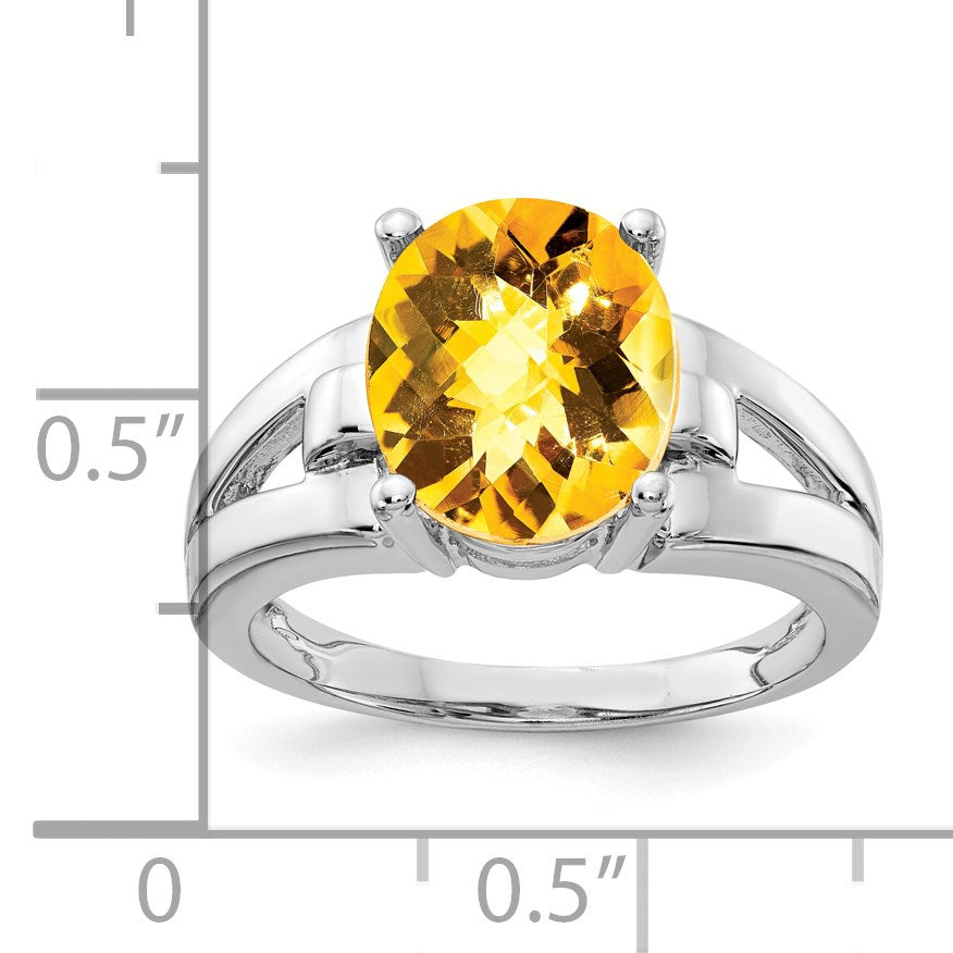 14k White Gold 11x9mm Oval Citrine Checker-cut Ring
